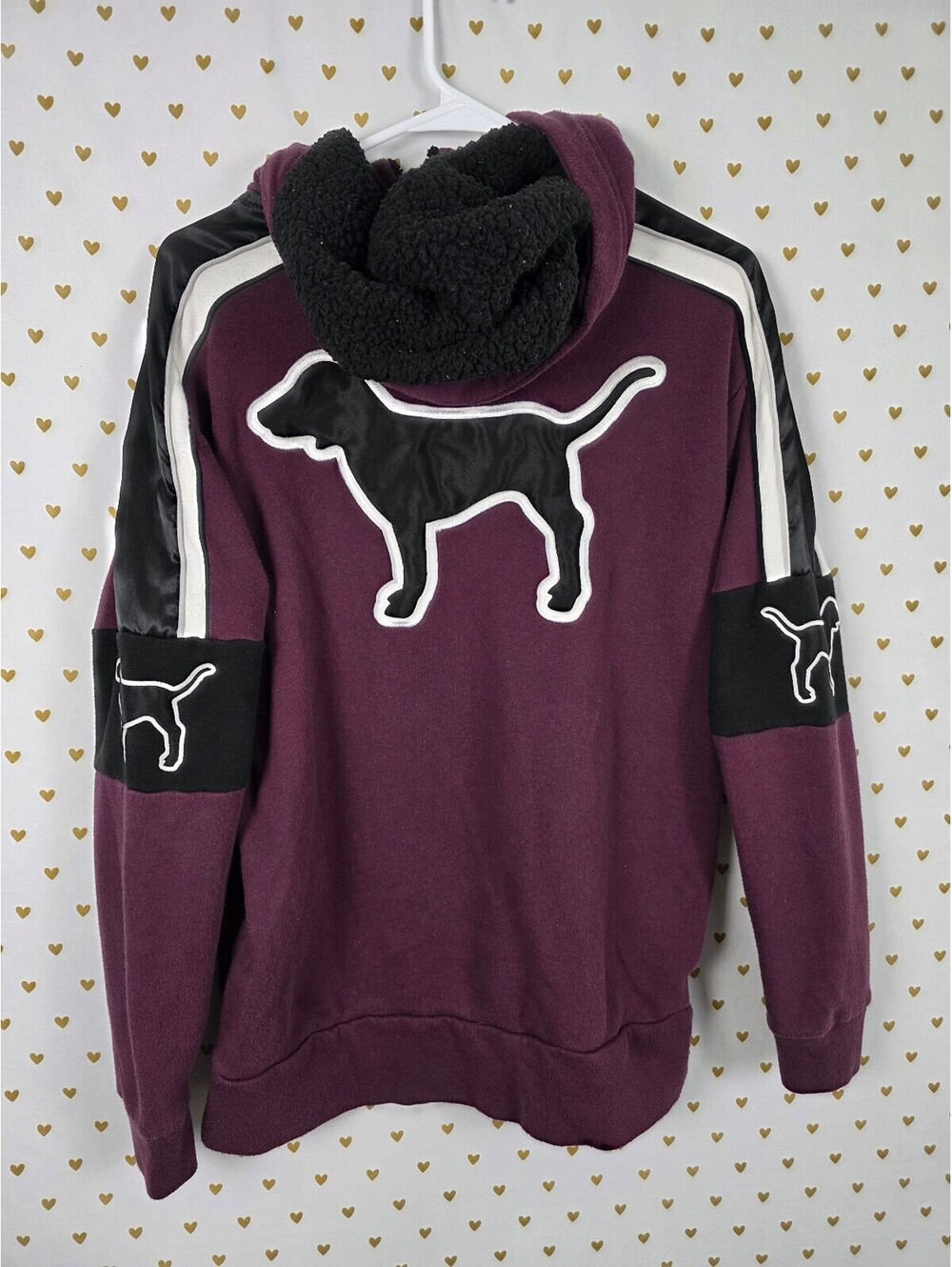 Victorias Secret Pink Embroidered Hood Dog Logo Sweater Pullover XS OVERSIZED